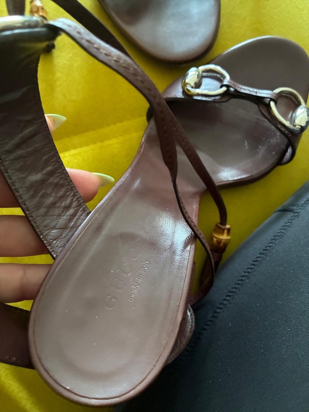 No box no dust bag - like new Gucci Dark Brown Leather High-Heel Lace-Up Sandals - Picture 5 of 8